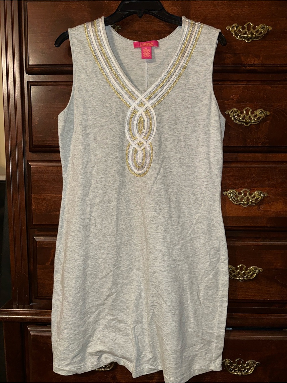 Gray Embellished V-Neck Sleeveless Dress